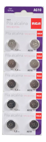 Pilas Baterias Rca Ag10 Tamaño Botón 1.5 Voltios Lr1130 389 Sr1130w 10 Baterias