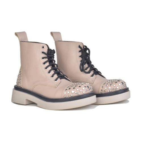 Borcegos Botinetas Cordones De Mujer De Cuero Evie - Ferraro