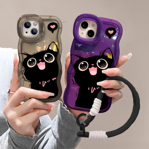 Para Fundas De iPhone, Bonito Cordón De Silicona Transparente Con Forma De Gato Negro