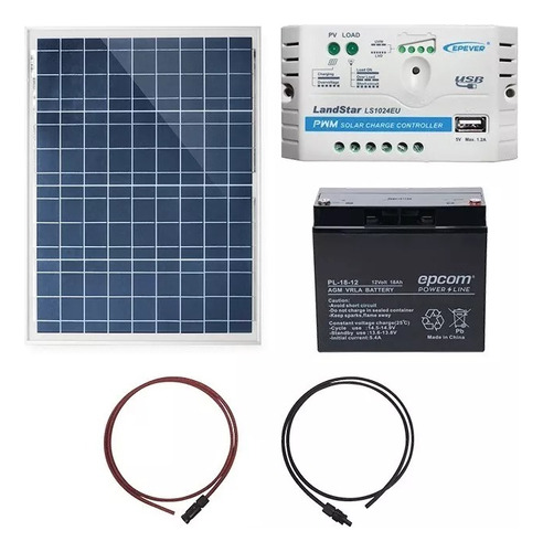 Kit Panel Solar 50w Bateria 18ah Controlador 10a Usb Epcom
