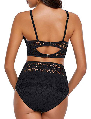 Conjunto De Bikini Con Cuello En V Y Cintura Alta Con Encaje