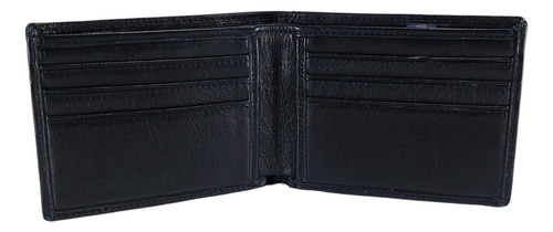 Billetera De Hombre 100% Cuero Modelo Dolar Color Negro Diseño De La Tela Liso