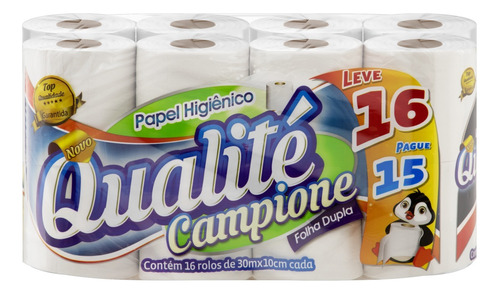 Papel higiênico Qualité Campione folha dupla 30 m de 16 un