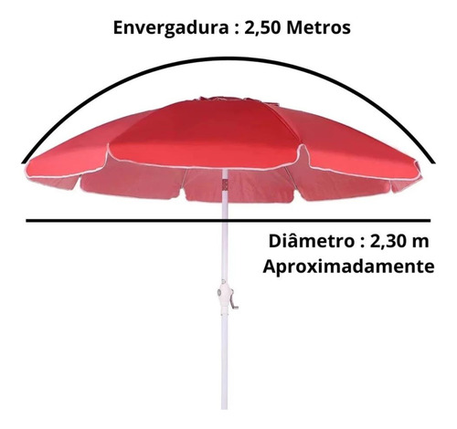 Ombrelone 2,50m Articulado Vermelho + Base Preta Dobrável Mo