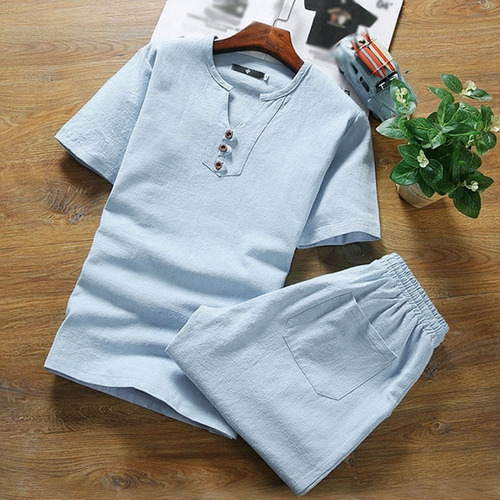 . I Tops Pantalones Conjuntos Algodón Lino Conjunto Para Hom