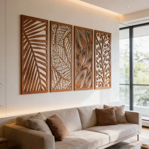 Conjunto 4 Quadro Folhagem Natureza Decoração Para Casa