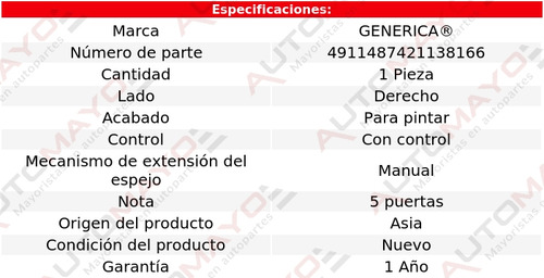 Un Espejo Derecho Man C/control Genérica Ikon 2011-2015