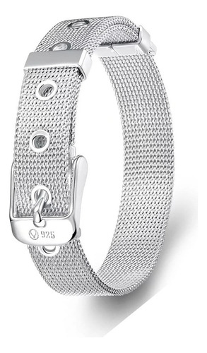 V Pulsera Estilo Cinturon Plateada Baño Plata / Todojoyas