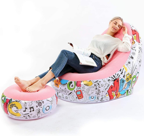 Sofá+ Puf Inflable/ Sillón+ Cojín De Pies Inflable- Camping