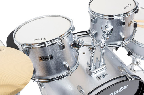 Imagen 6 de 10 de Bateria Acústica Parquer 5 Cuerpos Plateada Platillo Cuota