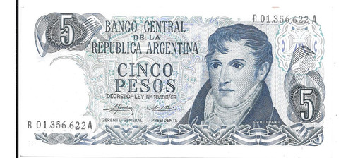 Liquido Billete De Argentina 5 Pesos Ley Reposición Unc