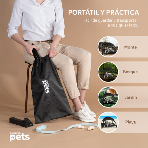 Cama Elevada Para Perro Con Toldo Impermeable Y Malla Transpirable Ideal En Calor, Catre De Mascotas Esquimal Pets, Negro, 106x76x88cm