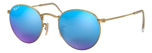 Anteojos de sol polarizados Ray-Ban Round Flash Lenses Standard con marco de metal color matte gold, lente blue de cristal flash, varilla matte gold de metal - RB3447