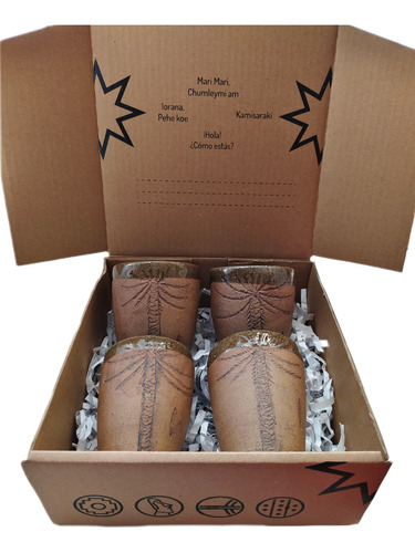 Box Regalo 4 Vasos Rustico Cerámica Pewen
