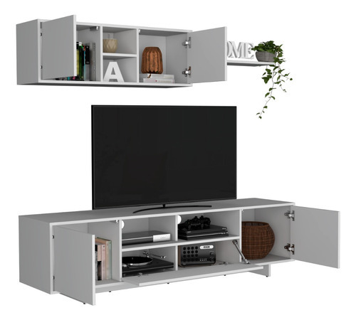 Combo Abni, Incluye Mesa Para Tv, Mueble Superior, Blanco