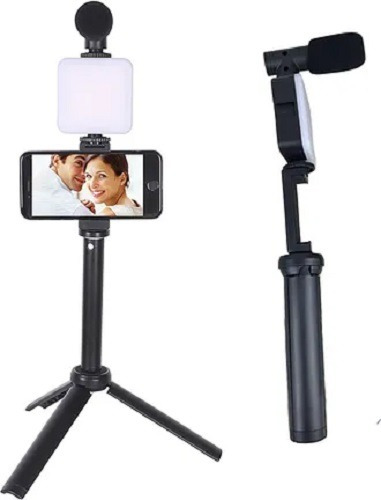 Kit Tripode Selfie Microfono Luz Lampara Led Control Remoto