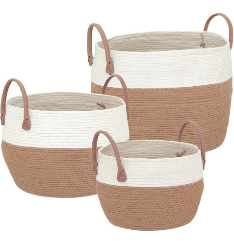 Jibaran Cesta Decorativa Cachepot Fibra Natural Kit 3 Peças Cor Friba Natural