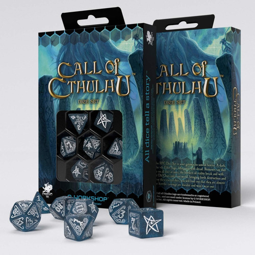 Conjunto de dados 7 Dados Q Workshop Call Of Cthulhu Abyssal White