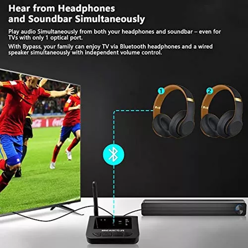 Giveet Receptor transmisor Bluetooth, adaptador Bluetooth V5.0 2 en 1 para  TV a auriculares con control de volumen, RCA óptico AUX para