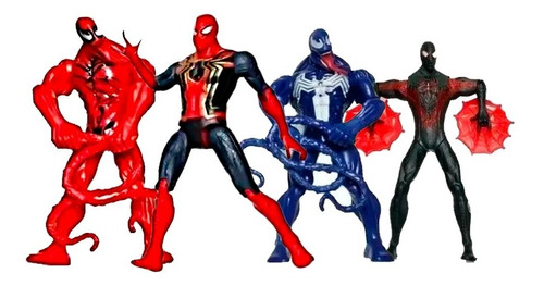 Set X4 Muñecos Figuras Spiderman Venom Carnage 15cm Juguete