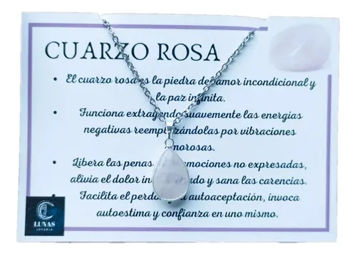 Collar Piedra Cuarzo Rosa Gota Con Significado Regalo Leo