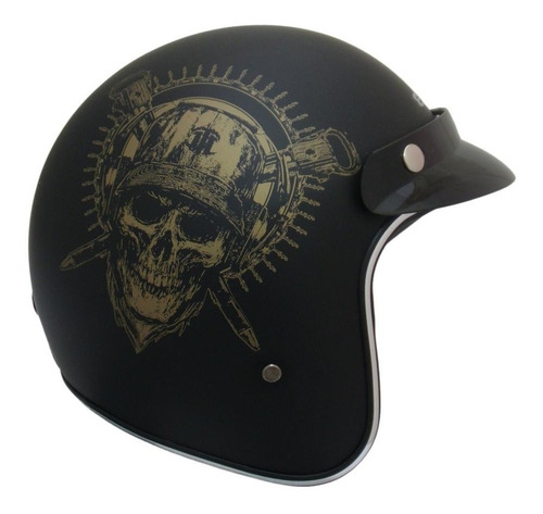 Casco Moto Abierto Ghb 181 Skull Negro Matte