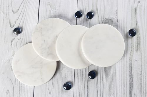 Posavasos Redondos De Mármol Blanco, Set De 4 Posavasos Para