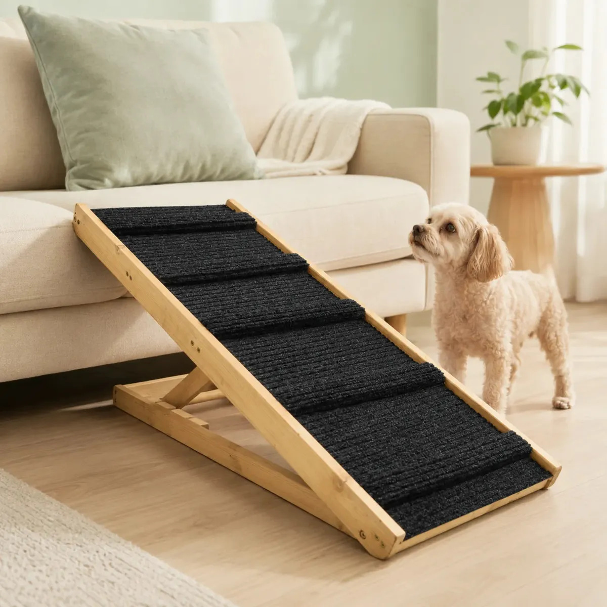 Rampa Para Mascotas Fancy Pets Para Perros Hasta 20 Kg, Medida 100 X 40 Cm, Madera Con Tapete Antideslizante, Soportes Plegables Y Alturas Ajustables De 40, 47 Y 55 Cm