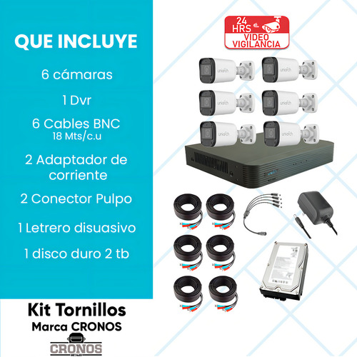 Uniarch Kit De Seguridad Kit-104fw-plus-6c-cc2tb 6 Cámaras Análogas Alta Definición Bullet 1080p 2mp Imagen A Color 24/7 + Hdd 2 Tb Protección Exterior Ip67 Máxima Seguridad 104f Fácil Instalación