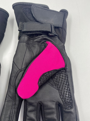 Guantes De Mujer Para Moto Cuero Con Textil Ags Rosa