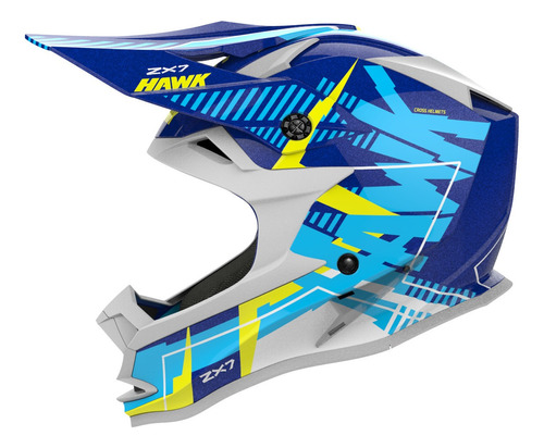 Casco Moto Hawk Zx7 Mx Cross Enduro Azul Tienda Oficial