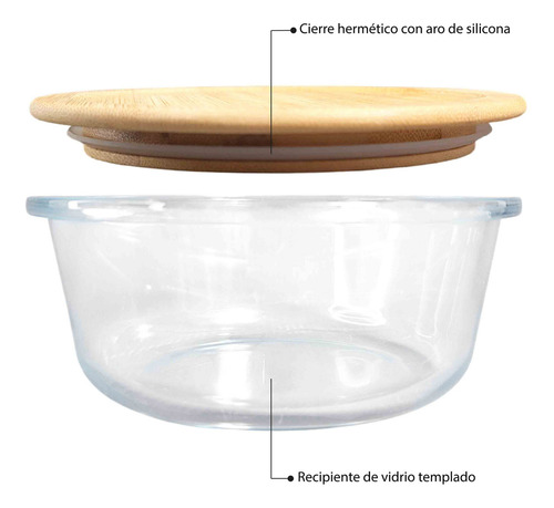 Contenedor Hermético Vidrio Tapa Bambu Redondo 620 Ml M Color Marrón Claro