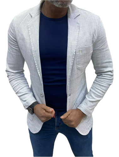 Blazer Masculino Zip Off Linho - Cinza Claro