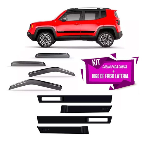 Kit Calha Chuva Jeep Renegade 2014 A 2018 + Friso Lateral