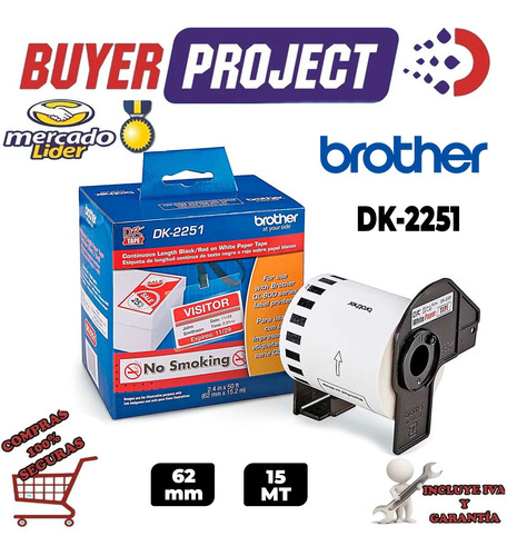 Cinta Etiqueta Brother Dk-2251 Original 62mm X 15mt (2.4'')