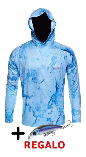 Imagen 1 de 5 de Remera Pesca King M. Larga + Capucha + Filtro Uv50 + Regalo