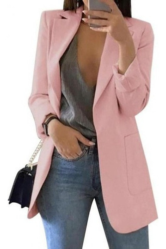 Mujer Oficina Blazer Blazer Sólido Solapa Manga Larga