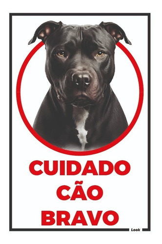 Placa Sinalização Cão Bravo Pitbull Terrier Preto Ps Kit C\2
