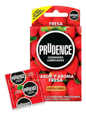 Caja Con 3 Condones Prudence Lubricados Sabor Y Aroma Fresa