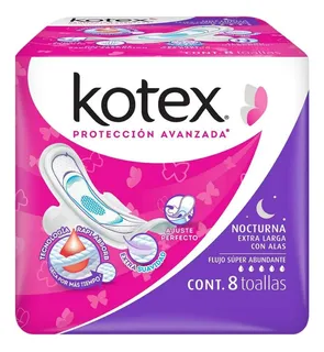 Toallas Femeninas Kotex Nocturnas Con Alas 8 Pzas Kotex - Unidad - 1