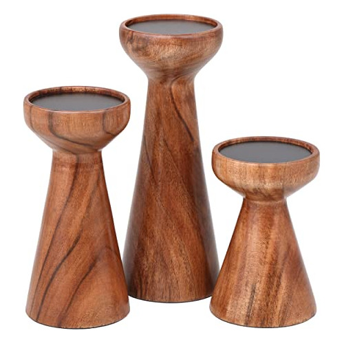 Juego De 3 Candelabros De Madera De Estilo Rústico Por...