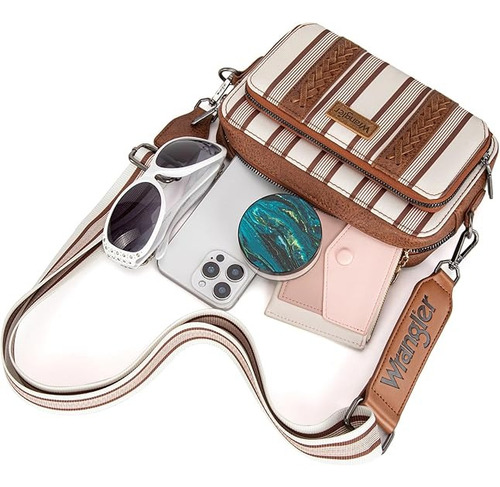 Cartera Deportiva Wrangler Cowgirl B Importada Original Marrón Rayas