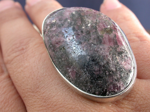 Luli Anillo Enorme Metal Piedra Agata Lilas Ajustable Medida