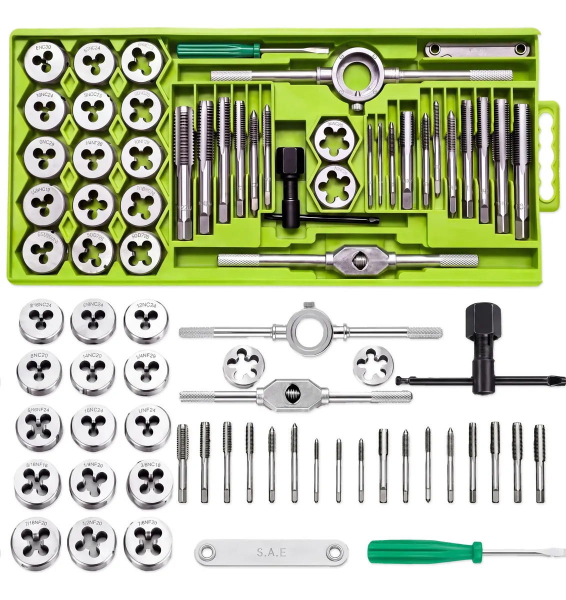 Juego De Herramientas De Machuelos Y Terrajas De Acero 40pcs Color Verde Modelo MS1 MERION