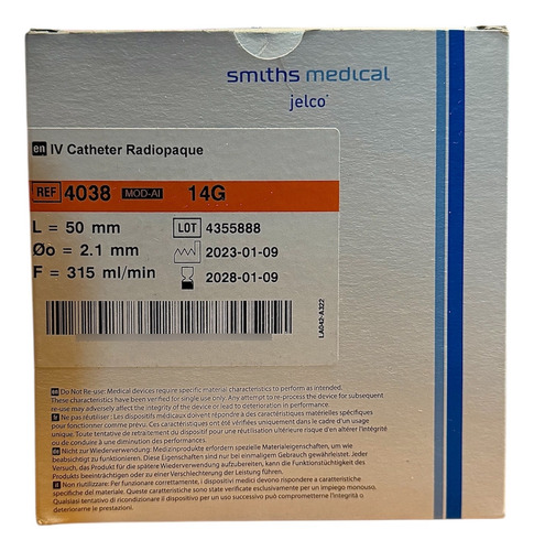 Catéter Iv Abocath Jelco Original 14g Caja 50u