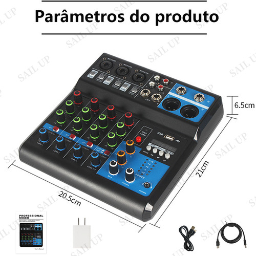 Mesa De Som Com Bluetooth 5 Canais Gravação Computador
