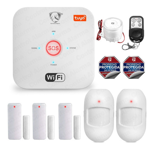 Imagen 1 de 9 de Kit 7 Alarma Wifi Vecinal Google Alexa Tuya Seguridad Casa