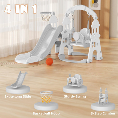 Juego Tobogán Columpios Niños Aro Baloncesto Patio Aire Libr