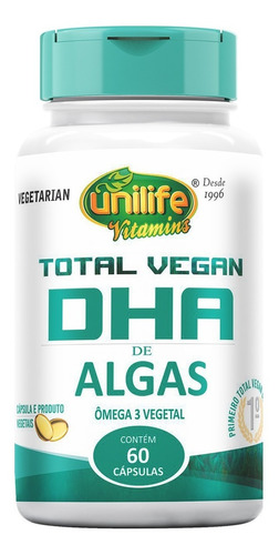 Total Vegan Dha De Algas Ômega 3 Vegetal Unilife 60 Cápsulas