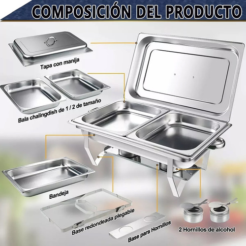 Bufetera Olla Rectangular Acero Inoxidable 11 L Con 2 Medios
